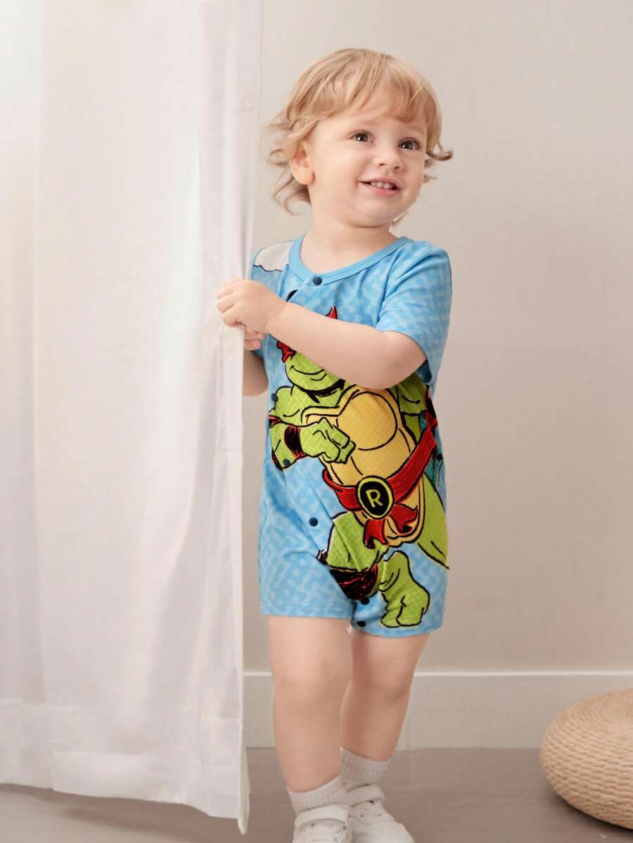 TEENAGE MUTANT NINJA TURTLES | SHEIN 1件可爱休闲风男婴连体衣 - 藍色 - 查看 1