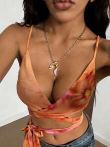 Zyxie 印花面料裹身式露背深V领上衣，展现女性性感魅力，适合派对和约会 - 彩色 - 查看 1