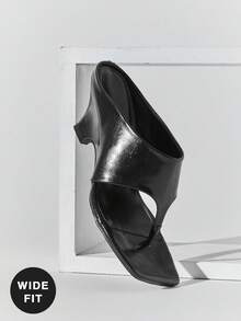 SHUZIA Dép xỏ ngón cao gót kiểu dáng tối giản, rộng rãi, thời trang dành cho nữ. - màu đen - Xem 1