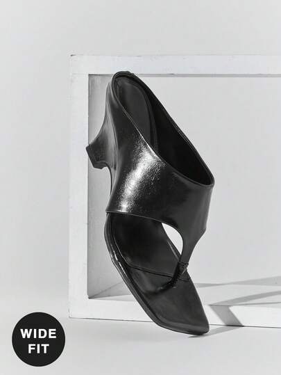 SHUZIA Women's Wide Fit Minimalist Fashionable Slip-On High Heel Thong Sandals