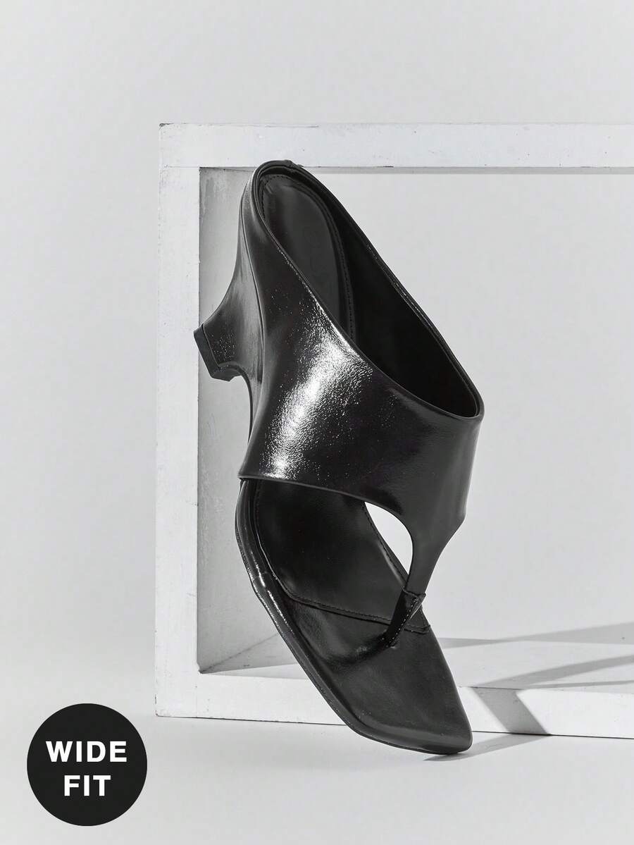 SHUZIA Dép xỏ ngón cao gót kiểu dáng tối giản, rộng rãi, thời trang dành cho nữ. - màu đen - Xem 1