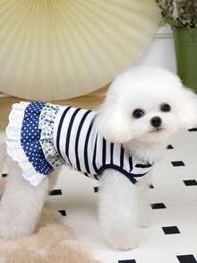 狗狗服装、猫咪服装、动物裙装、宠物春夏新品系列、幼犬连衣裙、公主风百搭连衣裙、条纹印花、小型动物服装、清凉防晒霜 - 彩色 - 查看 14