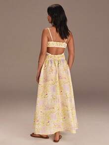 Athîral 女士休闲度假吊带印花露背连衣裙 - 黃色 - 查看 2