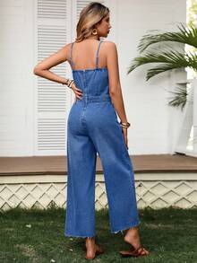 Selianne Women's Summer Casual Vacation & Commute Loose Wide Leg Jumpsuit With Side Pockets, Overalls - Blue - View 2