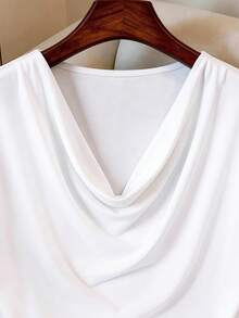 Elenzga Camiseta casual de manga corta de unicolor para mujer de talla grande - Blanco - Ver 4