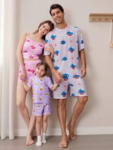 BABY SHARK X SHEIN Bộ đồ ngủ nữ không tay in họa tiết dễ thương - Hồng - Xem 2