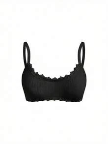 Ocili 女士舒适棉质针织提花蕾丝蝴蝶结装饰文胸 - 黑色 - 查看 8