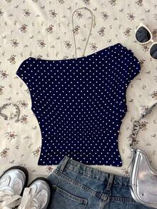 Attitoon Women's Asymmetric Ruched Cropped Top - Navy Blue - View 2