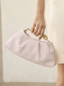 MOTF PREMIUM BOLSO DE MANO DE MUJER DE PU TEJIDO CON RELIEVE, HERRAJES FINOS - Trenza rosa claro - Ver 8