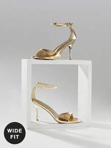 SHUZIA Giày sandal cao gót mũi tròn, quai ngang mắt cá chân, dáng rộng, thanh lịch dành cho nữ. - Vàng - Xem 7