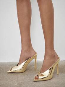 SHUZIA Women Chic Vintage Sexy Elegant Patent PU Stiletto Sandals - Gold - View 3