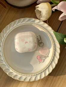 时尚花卉樱桃格纹骷髅糖果图案手机壳，兼容苹果Pro 2/3/4代，配有心形挂绳钥匙扣。硬质PC保护壳。 - 淺粉色 - 查看 10