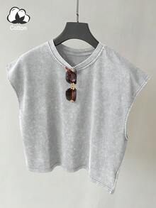 TOKVUE Áo ba lỗ vai rộng cổ điển giặt thường ngày cho nam - Xám - Xem 3