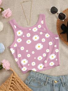 SHEIN Daisy Print Women's Slim-Fit Round Neck Tank Top - Multicolor - View 2