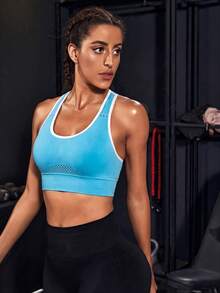Powerista Women's Seamless Sports Bra With Perforated Design - Baby Blue - View 4