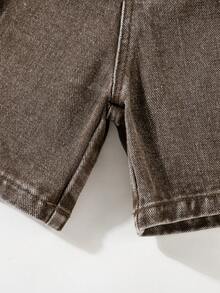Genkimix Kids Kleine Jungen Casual Jeans Shorts, khakifarben, Frühling/Sommer, Kordelzug Dekoration, Cargo Taschen, weite Passform, weiches & bequemes Material, modischer Alltags-Look - Braun - Übersicht 7