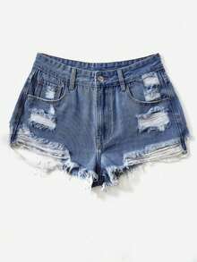 Rivivi Women's Blue Distressed Fashion Denim Shorts - Medium Wash - View 3