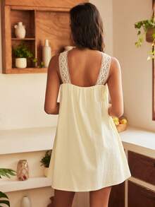Nattlinne i bohemisk stil med spaghettiband för kvinnor - Gul - Visa 2