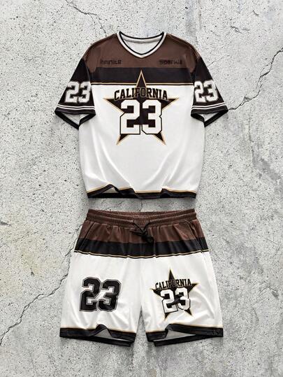 EVRINFINITE Ensemble de t-shirt col V et short pour hommes, à la mode pour l'été. Tenue 2 pièces pour hommes