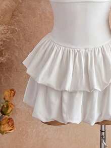 Flirla Women's Elegant Everyday Versatile Commute Casual White Short Dress With Layered Ruffle Hem, Halter Neck Tie Bow - White - View 4