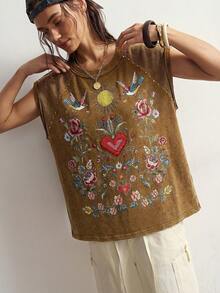 Bohemela 休閒黑色針織圓領插肩袖短袖寬鬆女款印花T恤圖案上衣情人節度假節日夏季上衣嘉年華服裝春季 - 棕色 - 查看 3