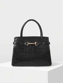 MOTF PREMIUM BOLSO DE MANO CON ESTAMPADO DE CAIMÁN DE MODA - Patrón de cocodrilo negro - Ver 3