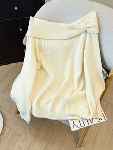 GlowEve CURVE Áo len trễ vai dáng rộng thanh lịch cỡ lớn dành cho nữ, thích hợp cho các buổi đi chơi và dự tiệc cưới, mùa thu/đông - trắng - Xem 5