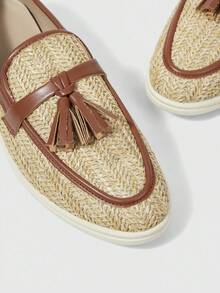 Sleekvia 2026复古乐福鞋拼接设计圆头休闲透气一脚蹬女鞋 - 杏色 - 查看 5