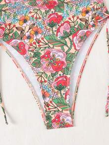 Swim Mod Women's Summer Beach Vacation Floral Print Spaghetti Strap Backless Drawstring Sides Slim-Fit One-Piece Swimsuit - Multicolor - View 8