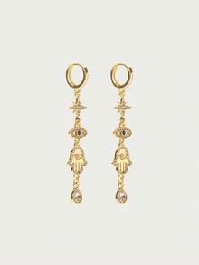 Glisma Women's Devil's Eye Earrings, Suitable For Daily Wear - Gold - View 2