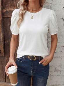 Selamara 女士休闲基础款白色圆领插肩袖T恤 - 白色 - 查看 6