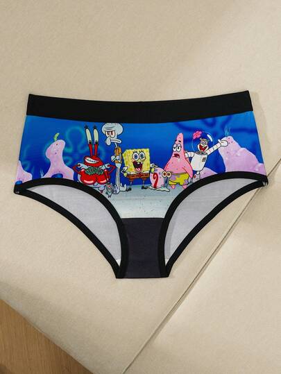 SpongeBob SquarePants | SHEIN Women's Cartoon Print Color Block Triangle Panties