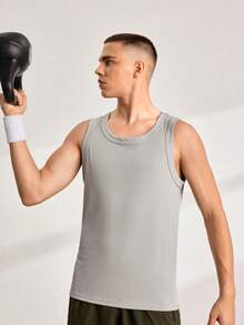 Driftmere 男式休闲罗纹纹理基本款白色修身弹力背心 - 灰色 - 查看 8