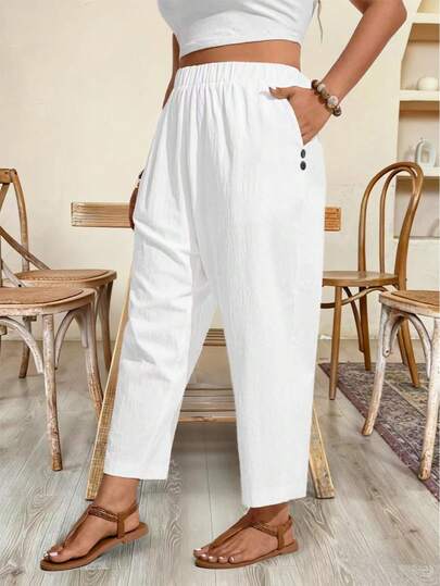 Breezaya Quần skinny nữ cỡ lớn, kiểu dáng đơn giản, màu trơn, cạp chun, có túi bên hông, thích hợp mặc hàng ngày đi làm.