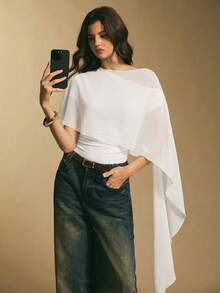 Poéselle Body ajustado fruncido blanco para mujer, elegante, de verano, para fiestas y noches, diseño minimalista, ideal para usar como prenda de baño o traje de baño. - Blanco - Ver 3