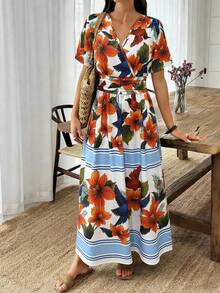 EMERY ROSE Women's Shirred Bell Sleeve Cinched Waist A-Line Dress, Printed, Spring/Summer - Multicolor - View 3