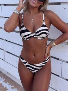 EMERY ROSE 2025款女士斑马纹性感比基尼泳装套装，夏季沙滩装 - 彩色 - 查看 3
