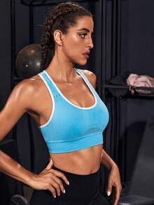 Powerista Women's Seamless Sports Bra With Perforated Design - Baby Blue - View 6