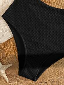 Bonvoyette 2026 Frühjahr/Sommer Aprikot Polka Punkt strukturierter Stoff ärmelloser Brust-Schleife Design süßer Einteiler Bikini Badeanzug für Frauen - Schwarz - Übersicht 5