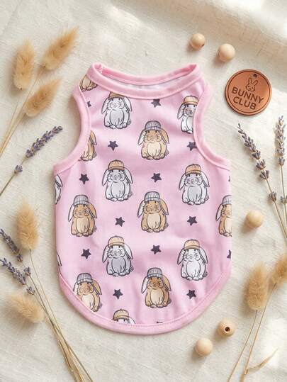 PETSIN 1pc Pink Rabbit & Star Printed Pet Vest For Cats And Dogs