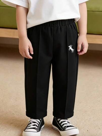 SHEIN Quần dài cotton mềm mại, màu trơn, cạp chun cho bé trai, thích hợp mặc ngoài trời, mùa xuân/hè/thu.