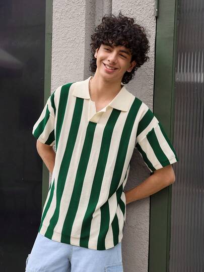 Open Phase Men's Old Money Style Striped Contrast Knitted Top/Khaki Clothing