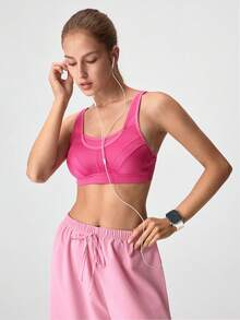 Loungeista Bra Olahraga Wanita Ukuran Plus WINGSLOVE, Desain Tanpa Kawat & Tanpa Bantalan, Cakupan Penuh, Tali Lebar & Bentuk U di Bagian Belakang, Bernapas & Nyaman untuk Lari & Olahraga - Hot Pink - View 8