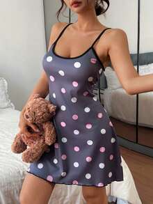 Napfluff Gaun Tidur Camisole Motif Polkadot Merah Muda & Putih - MultiWarna - View 6