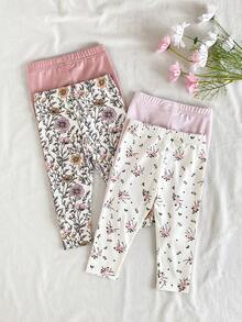 SHEIN Vintaside Kids 4件套女婴休闲百搭简约舒适柔软亲肤黑白条纹、粉色、杏色纯色打底裤，性价比高，适合春夏室内外玩耍 - 彩色 - 查看 2
