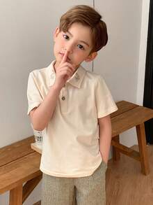 DAZY Áo polo tay ngắn kiểu dáng thường ngày cho bé trai, thích hợp cho mùa xuân/hè. - Màu be - Xem 4