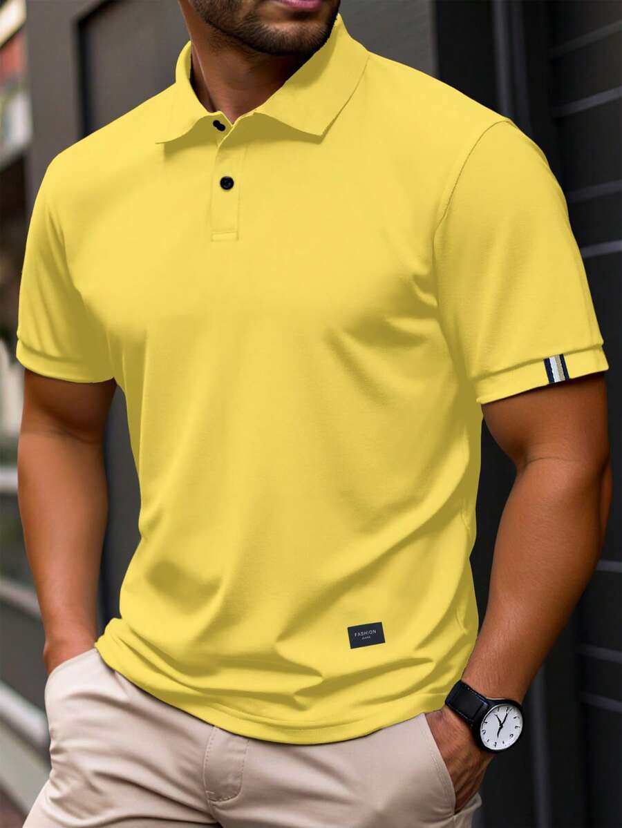Manfinity Homme Plus Size Men's Casual Commuting Versatile Polo Shirt, Short Sleeve, Formal - Yellow - View 1