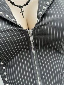 StreetHx 女士朋克摇滚音乐节无袖修身衬衫 - 灰色 - 查看 5