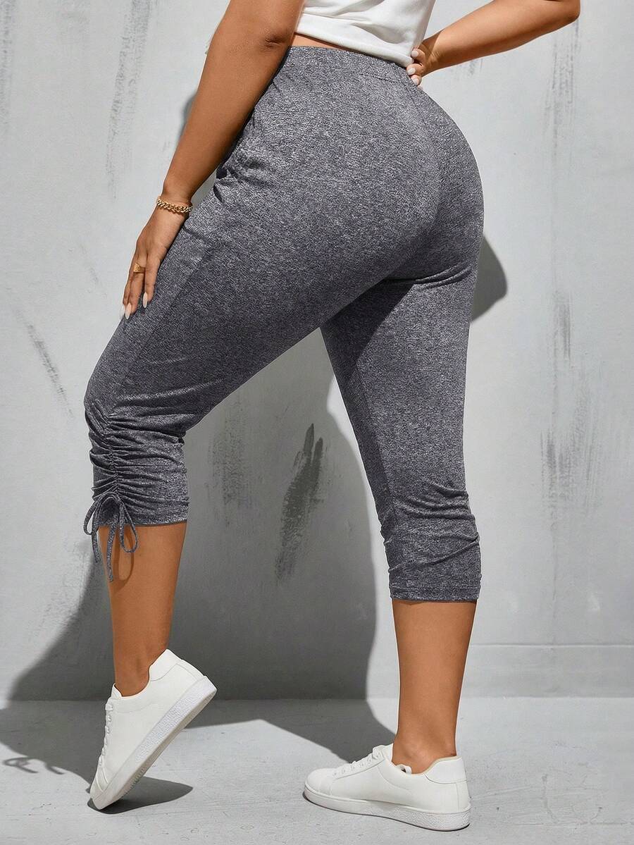 SHEIN Essnce Quần legging lửng màu đen co giãn cao, thoải mái, đa năng dành cho nữ cỡ lớn, thích hợp mặc hàng ngày vào mùa xuân và hè, kiểu dáng đơn giản, quần công sở, quần nữ, quần đi chơi. - Màu xám đen - Xem 1