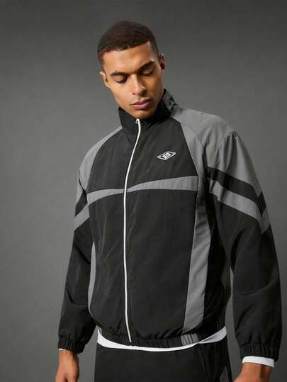Acti Log Men's Stand Collar Patchwork Casual Sports Jacket, Versatile Small Logo Sporty Comfortable Jacket, Street Fashion Item